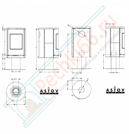 Печь-камин R1 N Plus на ноге, c прямой задней стенкой (Астов)