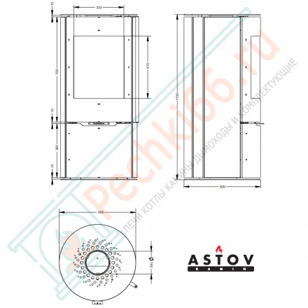 Печь камин R1.0 Plus на дровнике, с круглой задней стенкой (Астов)