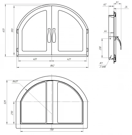 Дверца каминная стальная 860*625 Арка (Россия)