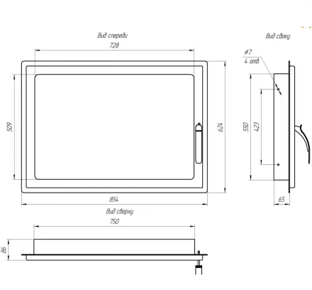Дверца каминная стальная 854*624, без поддувала (Россия)