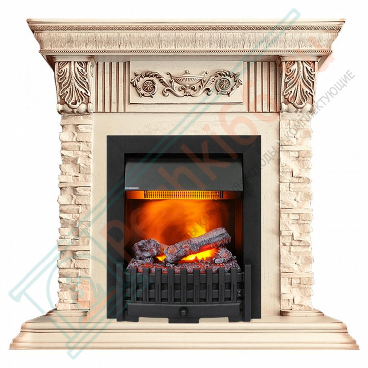 Электрокаминокомплект Luxemburg (каменный) - Сланец/Cлоновая кость с патиной с очагом Danville Black FB2