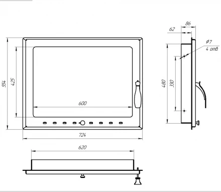 Дверца каминная стальная 725*555, с поддувалом (Россия)