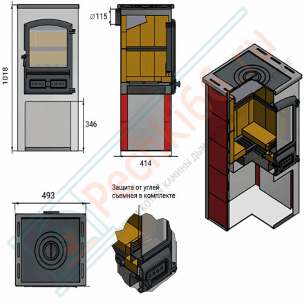 Печь-камин БКД Антрацит с плитой и Т/О (Этна)