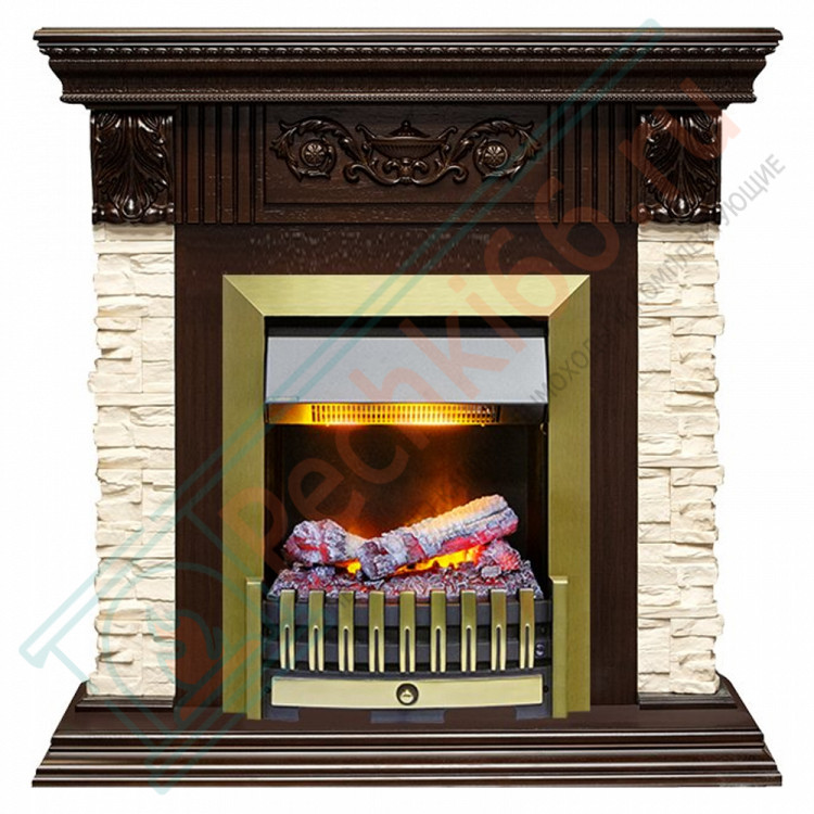 Электрокаминокомплект Luxemburg (каменный) - Сланец/Темный дуб с очагом Danville Antique Brass FB2