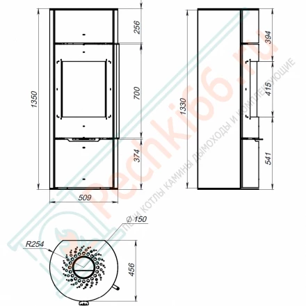 Печь камин R1 L Plus с прямой задней стенкой и высотой 1350 мм (Астов)