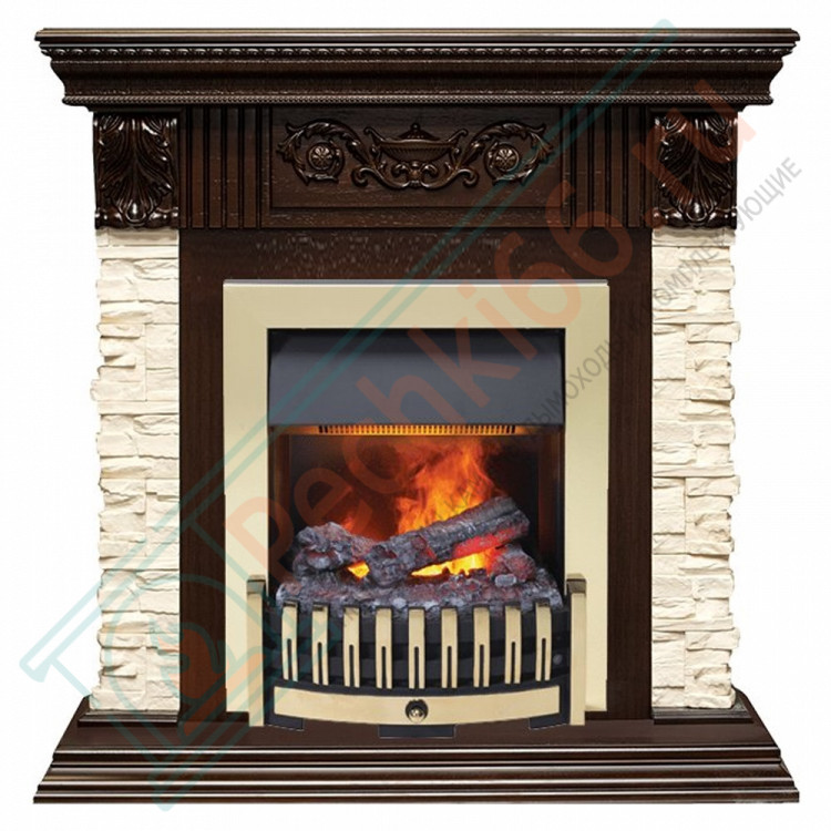 Электрокаминокомплект Luxemburg (каменный) - Сланец/Темный дуб с очагом Danville Brass FB2