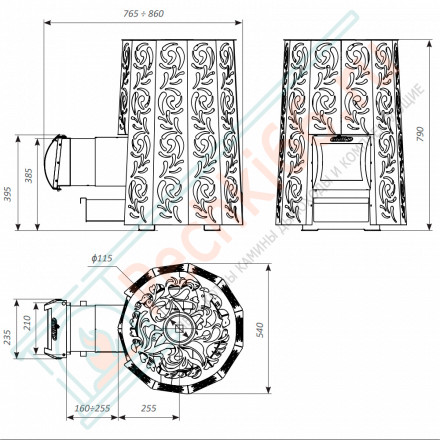 Дровяная банная печь Grill'D Violet Steel Long Window Max (Камень колотый 100 кг)