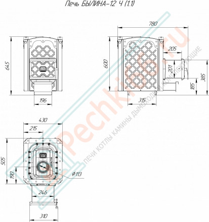 Печь для бани Былина-12 Ч (Теплодар)