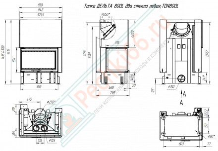 Каминная топка Дельта 800 R два стекла правая принтинг (Экокамин)