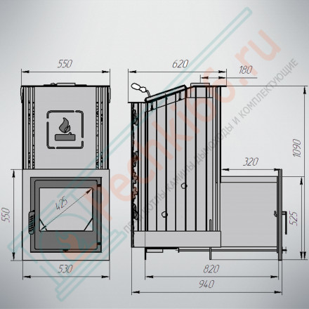 Банная печь Терма Каменка удлиненная топка, панорама (Варвара)