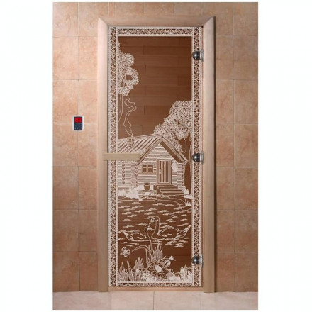 Дверь стеклянная для бани, прозрачная бронза, "Банька в лесу" 1900х700 (DoorWood)