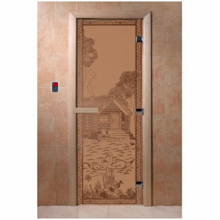 Стеклянная дверь для бани бронза матовая, "Банька в лесу", 1900х700 (DoorWood)