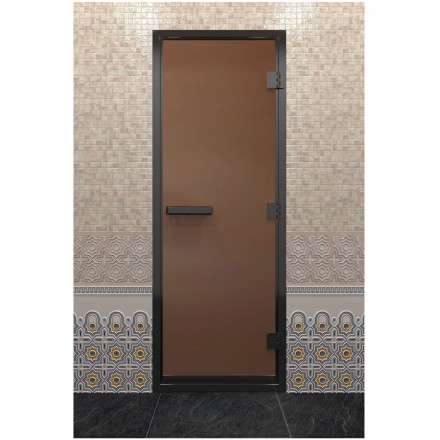 Дверь для хамама в черном профиле, бронза матовая 1900x700 мм (DoorWood)