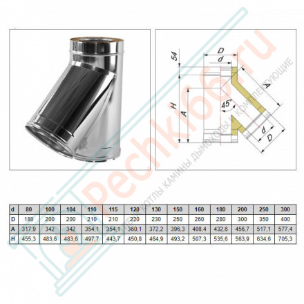 Тройник 45° V50R с изол (AISI-321/0,8-AISI-304/0,5) d-200/300 (Вулкан-Cerablanket)