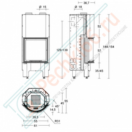 Стальная топка HT 555T SL (Piazzetta) 8 кВт