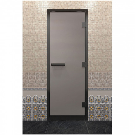 Дверь для хамама в черном профиле, сатин 2100x800 мм (DoorWood)