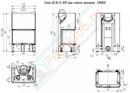 Каминная топка Дельта 800 B три стекла принтинг черный шамот (Экокамин)