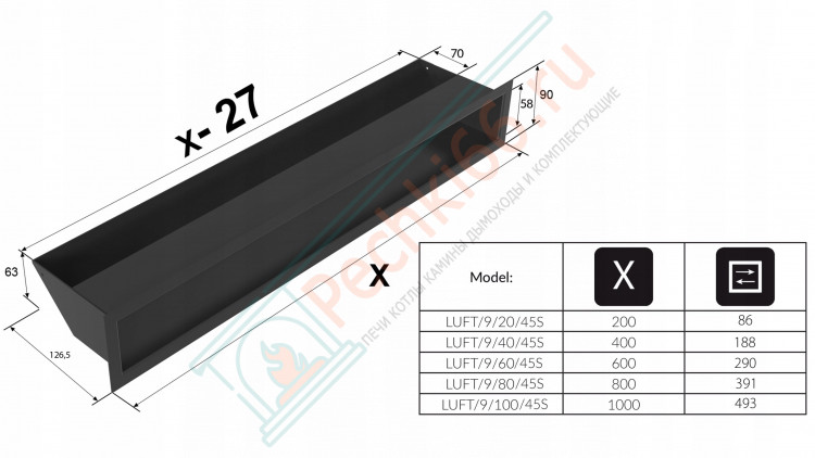 Решетка 9X20 графит LUFT/9/20/45S/G (Kratki)