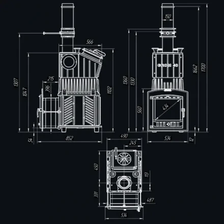 Чугунная печь для бани Гром 40 (П2) (ТехноЛит)