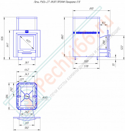 Печь для бани Русь-27 ЛНЗП Профи Панорама (1.1) (Теплодар) до 27 м3