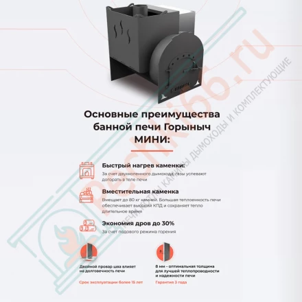 Банная печь Горыныч Мини под бак 60 л, средняя дверь со стеклом (ТермоСфера)