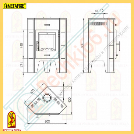 Печь-камин Пехорка 6 угловая (Мета) до 120 м3