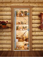 Стеклянная дверь для бани и сауны DoorWood Престиж фотопечать А005
